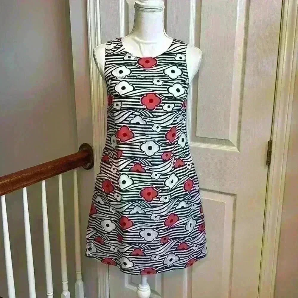 Kaari Blue NWT Navy Blue, White & Pink Floral Sleeveless Sheath Dress Women Sz 2 - Picture 2 of 14
